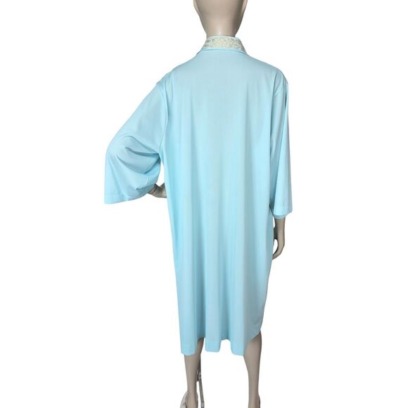 Vintage 50s/60s Lane Bryant Blue Metallic Gold Trim Snap Front Peignoir Robe XXL - Picture 6 of 9